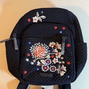 Vera Bradley Black Quilted Backpack with Floral Embroidery